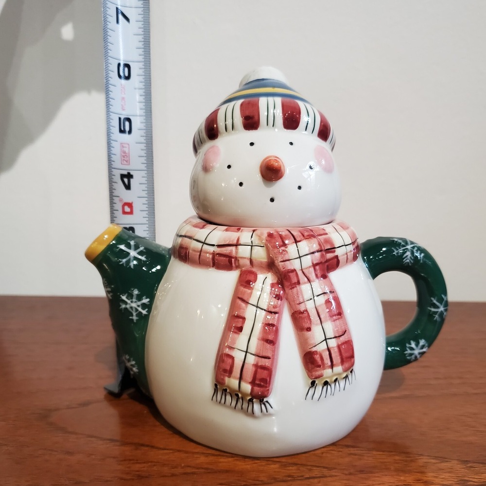 Debbie Mumm Sakura hand painted ceramic snowman mini teapot 6" - Picture 8 of 9